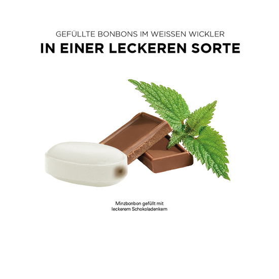 Schoko-Minz Bonbon im weißen, kompostierbaren Wickler