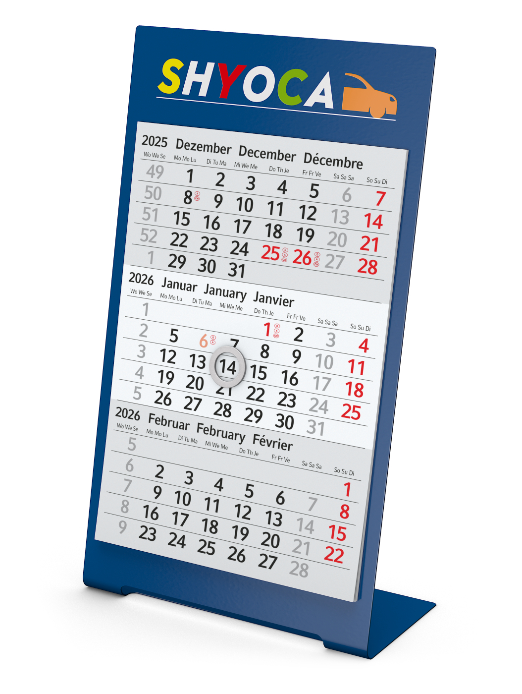 Tischkalender Desktop 3 Color Bestseller, 1 Jahr, blau