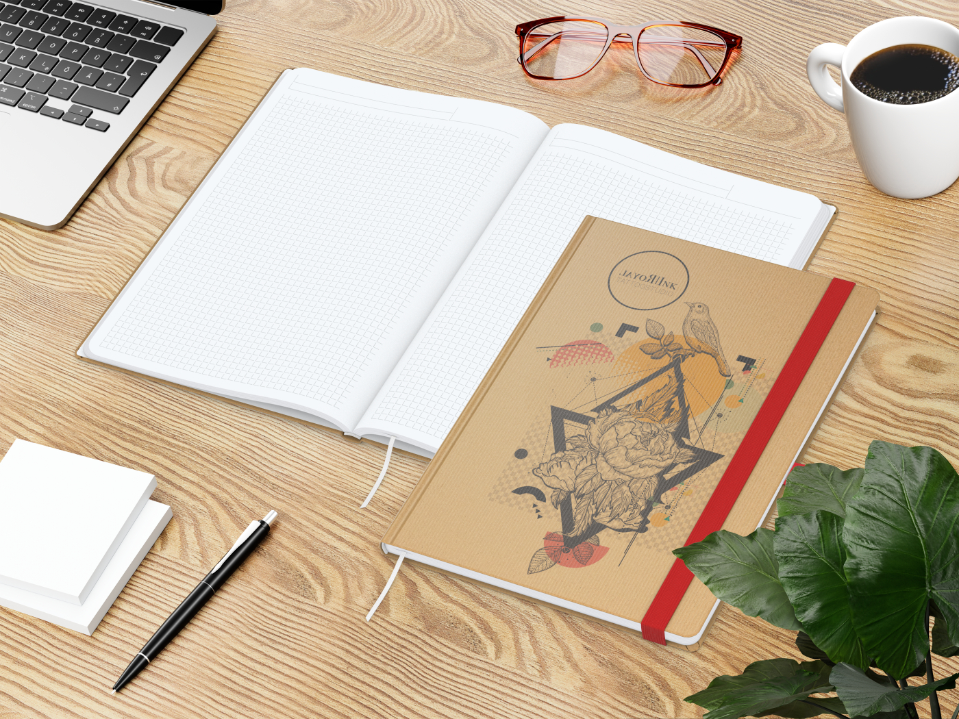 Notizbuch Match-Book White Bestseller, A4, Natura, braun-individuell, rot