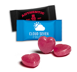 Herzbonbons im Flowpack 3 g Himbeerbonbon Standard-Folie transparent