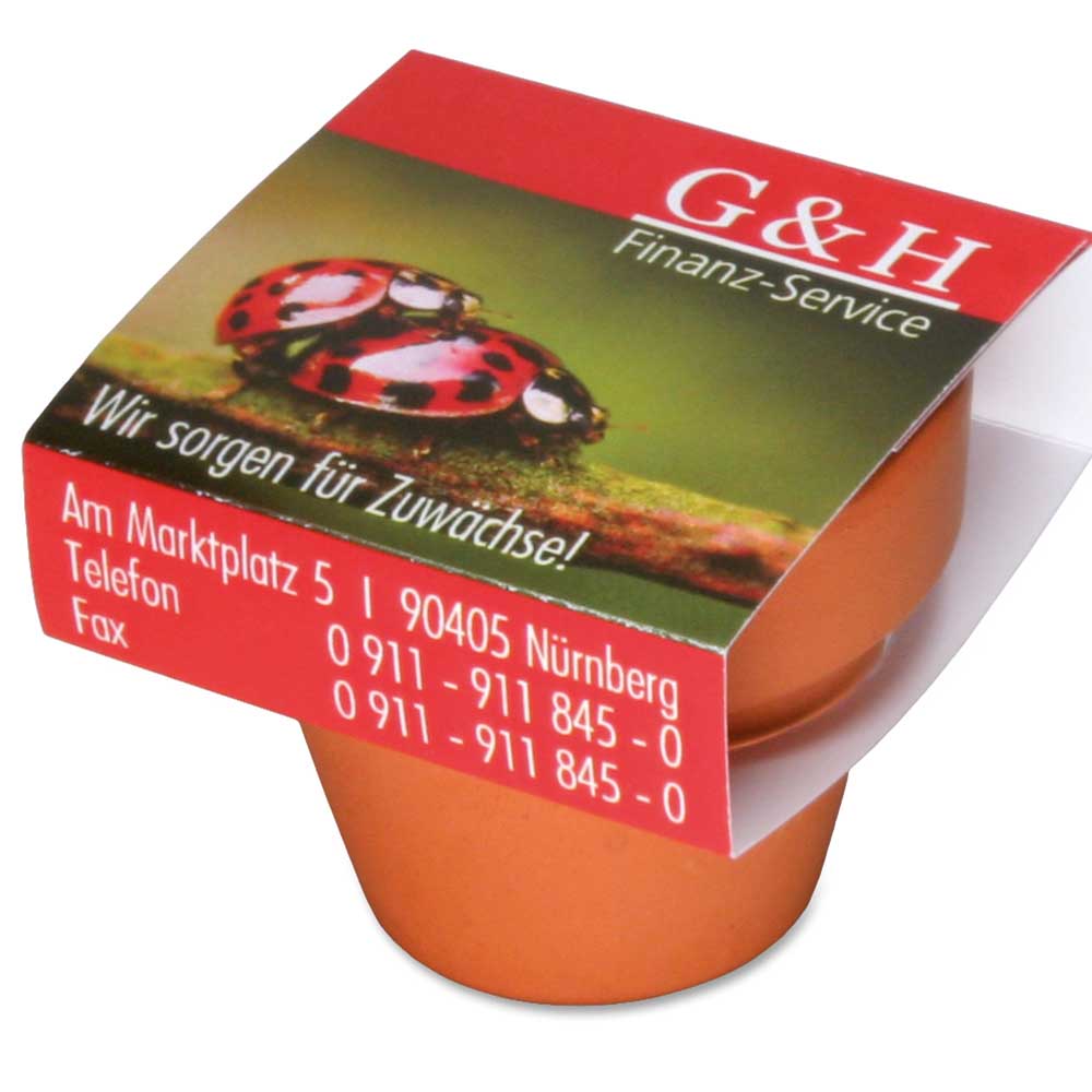 Logo-Topf mit Samen - teracotta - Glücksklee-Zwiebel  (* Je nach Verfügbarkeit der Glücksklee-Zwiebeln)