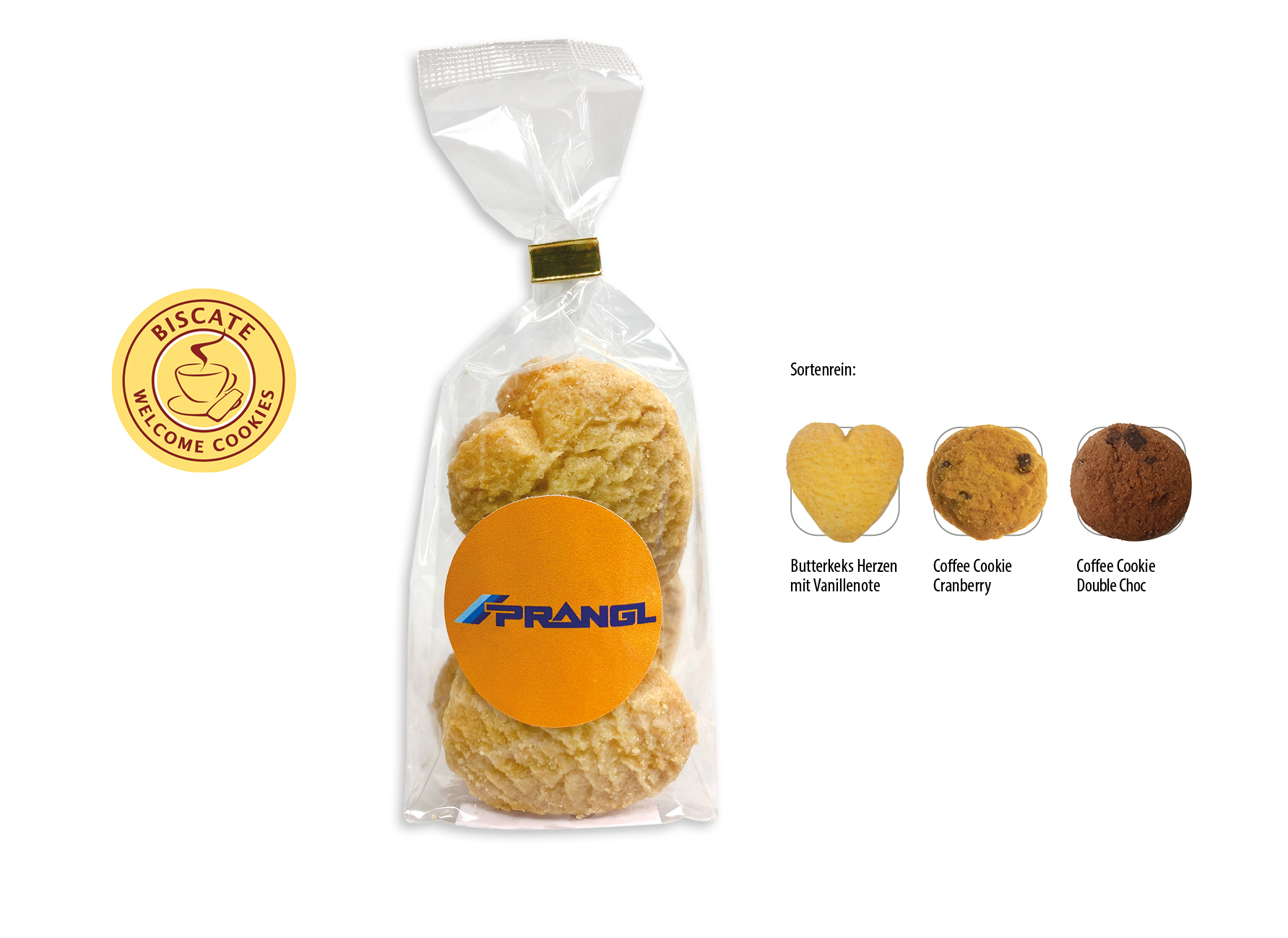 Cookies Bodenstandbeutel mit Werbeaufkleber, Inhalt: Coffee Cookie Double Choc