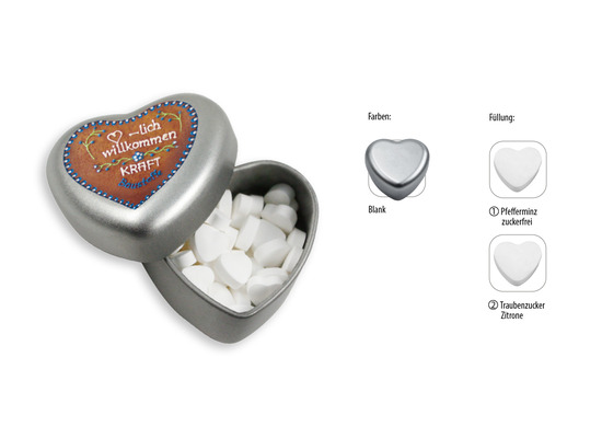 Herzdose, Inhalt: Traubenzucker Herzen Zitrone ca. 18 g