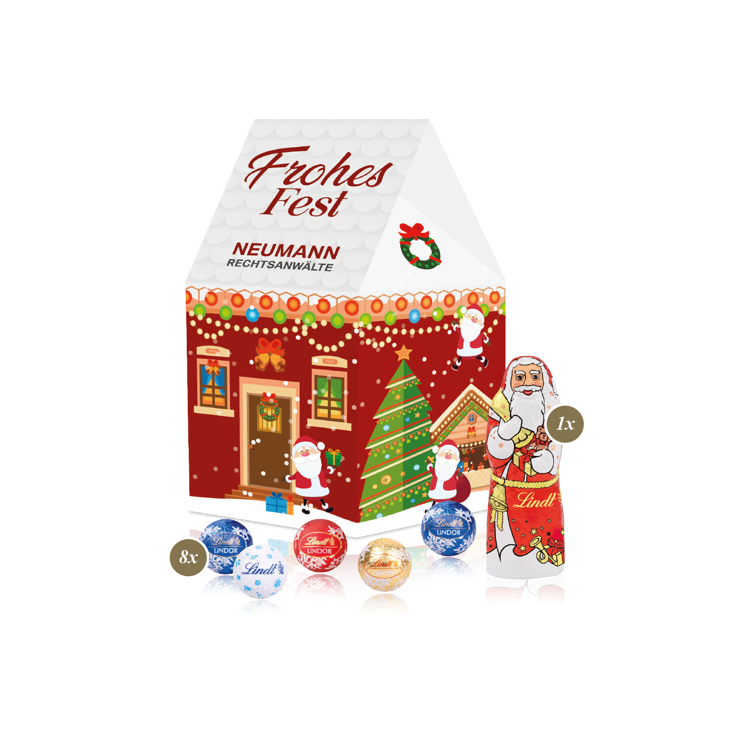 3D Präsent "Haus" mit Lindt Minis und Nikolaus