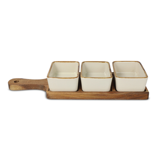 InSideOut Servierbrett aus Holz mit 3 Keramikschalen