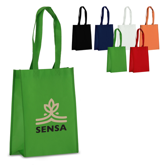 R-PET Tragetasche aus laminiertem Non Woven 24 x 11 x 30cm 105g/m²