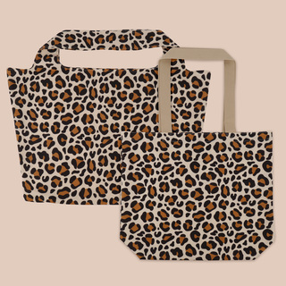 Strandtasche Leoparden Druck beige DKE079 46 x 40+2 x 6 cm  beige mit Druck schwarz/braun