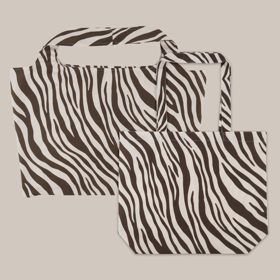 Strandtasche Zebra Druck schwarz-weiss  DKE085 46 x 40+2 x 6 cm  ecru mit Druck braun/schwarz